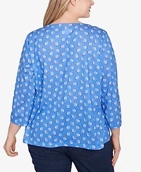 Hearts Of Palm Plus Size Making Waves Printed Square Ring Front Top