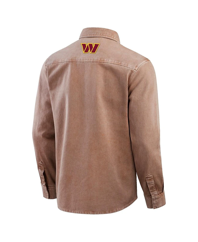 Fanatics Men's Brown Washington Commanders Garment Dyed Long Sleeve Full Snap Shirt