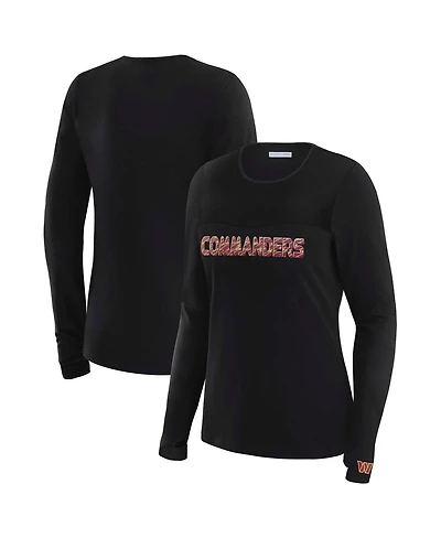 Wear by Erin Andrews x Gracie Hunt Women's Black Washington Commanders Mesh Panel Long Sleeve T-Shirt