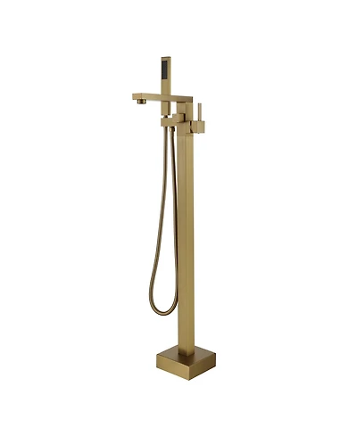 Freestanding Bathtub Faucet Tub Filler Free Standing Floor Mount Brass Bathroom Tub Faucets with 2 Function Hand Shower Wand Swivel, Brushed Gold