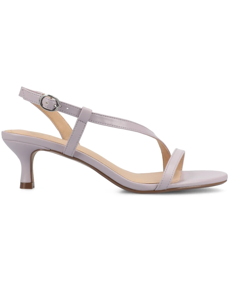 Journee Collection Women's Jemry Asymmetrical Strap Kitten Heel Strap Dress Sandals