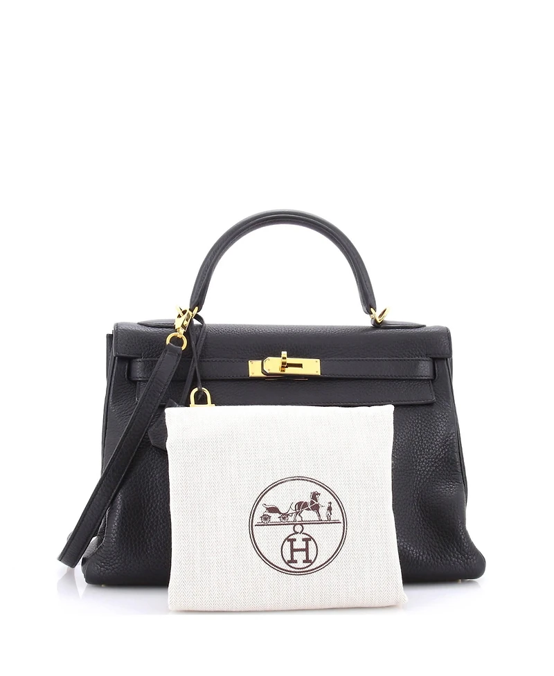 Pre-Owned HERMES Kelly 32 Handbag Black Clemence with Gold Hardware