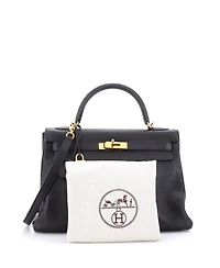 Pre-Owned HERMES Kelly 32 Handbag Black Clemence with Gold Hardware