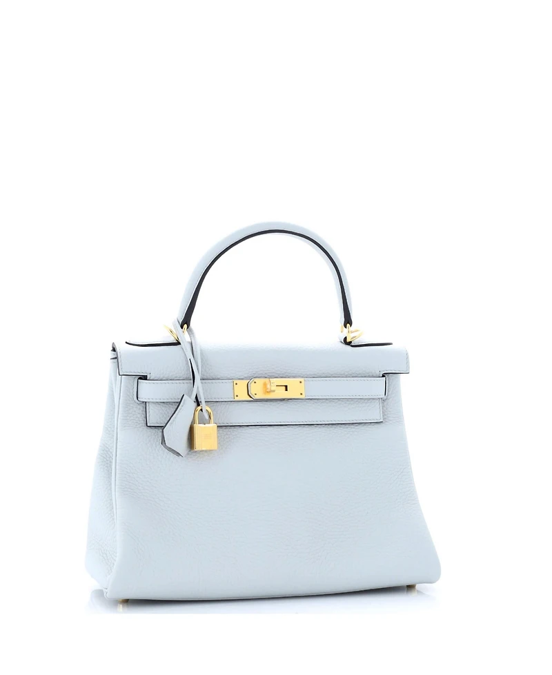 Pre-Owned HERMES Kelly 28 Handbag Blue Clemence with Gold Hardware