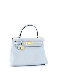 Pre-Owned HERMES Kelly 28 Handbag Blue Clemence with Gold Hardware