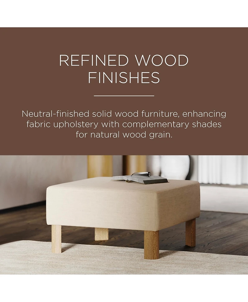 Maven Lane Lena Contemporary Upholstered Ottoman w/ Refined Natural Wood Finish