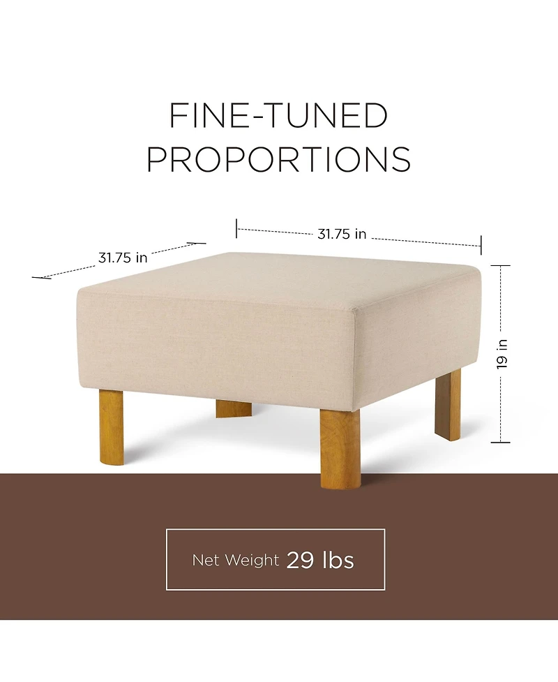 Maven Lane Lena Contemporary Upholstered Ottoman w/ Refined Natural Wood Finish