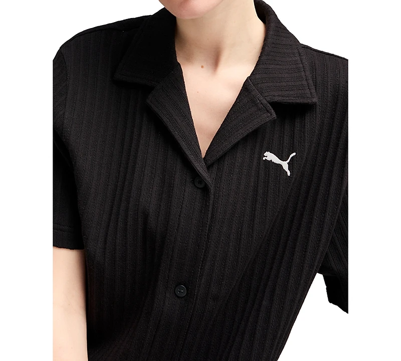 Puma Women's Wardrobe Essential Short-Sleeve Pointelle Shirt