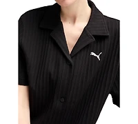 Puma Women's Wardrobe Essential Short-Sleeve Pointelle Shirt