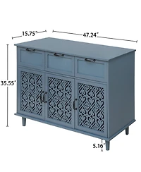 Vintage Storage Cabinet with Drawers and Hollow Doors Sideboard Buffet Cabinet Accent Cabinet for Living Room, Blue