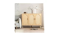 Modern Rattan Shoe Storage Cabinet with 3 Doors and Adjustable Shelves