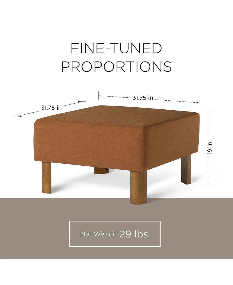 Maven Lane Lena Contemporary Upholstered Ottoman with Refined Brown Wood Finish