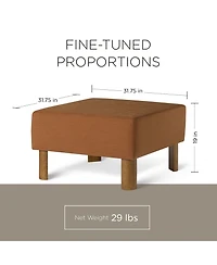 Maven Lane Lena Contemporary Upholstered Ottoman with Refined Brown Wood Finish
