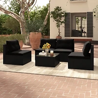 Gymax 5 Pcs Patio Furniture Set w/ Seat & Back Cushions Tempered Glass Tabletop