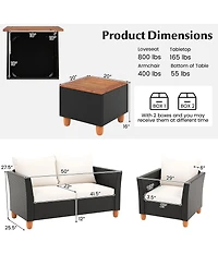 Gymax 4 Piece Outdoor Conversation Set Patio Cushioned Chairs w/ Storage Coffee Table