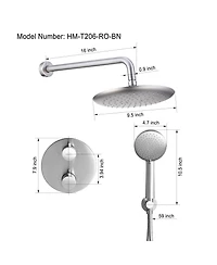 9.5 Inch Wall Mount Dual Shower Heads Shower System with Handheld Sprayer 5-Spray Patterns Shower with Thermostatic Valve in Brushed Nickel