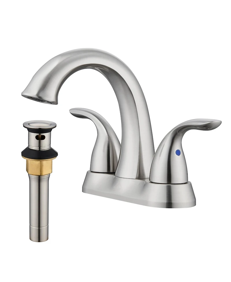 4 Inch 2-Handle Bathroom Sink Faucet Centerset 2 Handle with Pop up Drain Water Supply Hoses Brushed Nickel