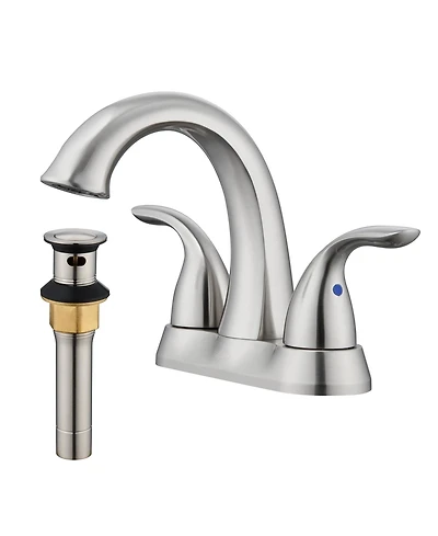 4 Inch 2-Handle Bathroom Sink Faucet Centerset 2 Handle with Pop up Drain Water Supply Hoses Brushed Nickel