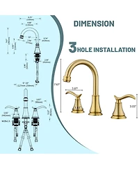 2 Handle Bathroom Faucet 3 Hole Sink with Pop-up Drain Lavatory Assembly Vanity Faucets, Brushed Gold