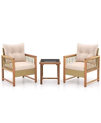 3 Pieces Patio Furniture Set with Acacia Wood Frame Cushions