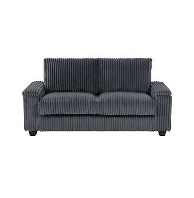 71" Loveseat Small Sofa Plush Corduroy Fabric Square Storage Armrest Usb port