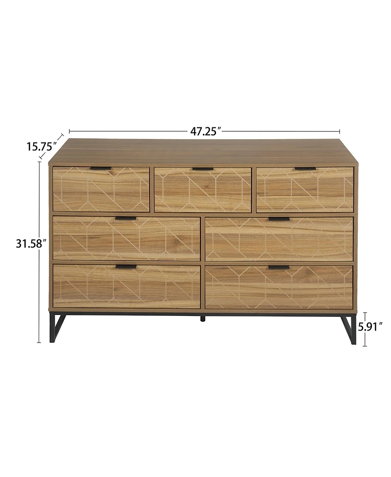 Wooden 7 Drawer Storage Cabinet Modern Dressers Chest of Drawers Storage Cabinet with Drawers Entryway Cabinet for Living Room Bedroom