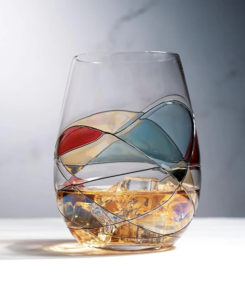 The Wine Savant Artisanal Hand Painted Stemless Wine Glasses, Set of 2