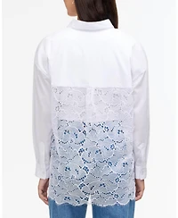 Ellen Tracy Women's Poplin Popover Shirt with Eyelet Sleeves
