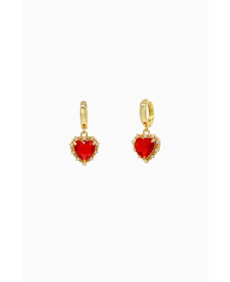 Earrings With Red Heart Pendant 1.5″