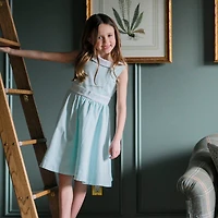Hope & Henry Toddler Girls Heirloom Round Collar Sateen Party Dress with Embroidered Sash