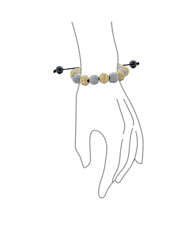 Bling Jewelry Silver Gold Two Tone Strand Bracelet with 10MM Pave Crystal Disco Ball