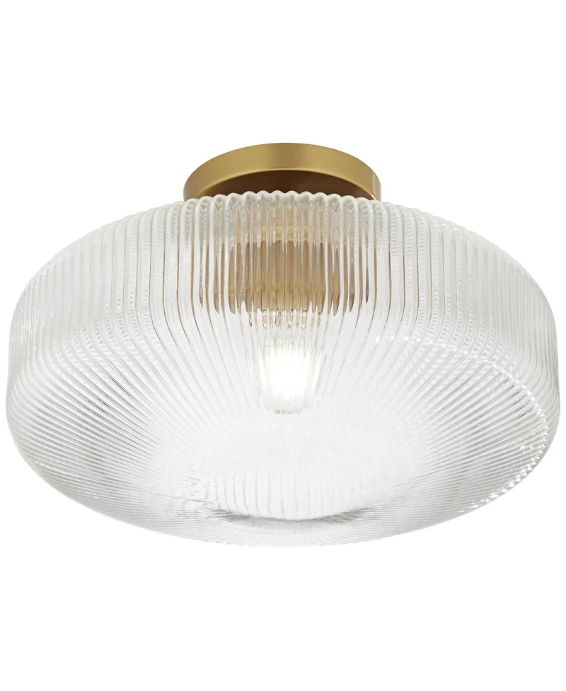 Possini Euro Design Brianna 16" Modern Semi Flush-Mount Ceiling Light Fixture Kitchen Foyer Round Warm Brass Finish Ribbed Glass
