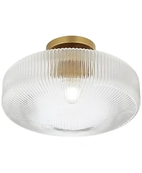 Possini Euro Design Brianna 16" Modern Semi Flush-Mount Ceiling Light Fixture Kitchen Foyer Round Warm Brass Finish Ribbed Glass