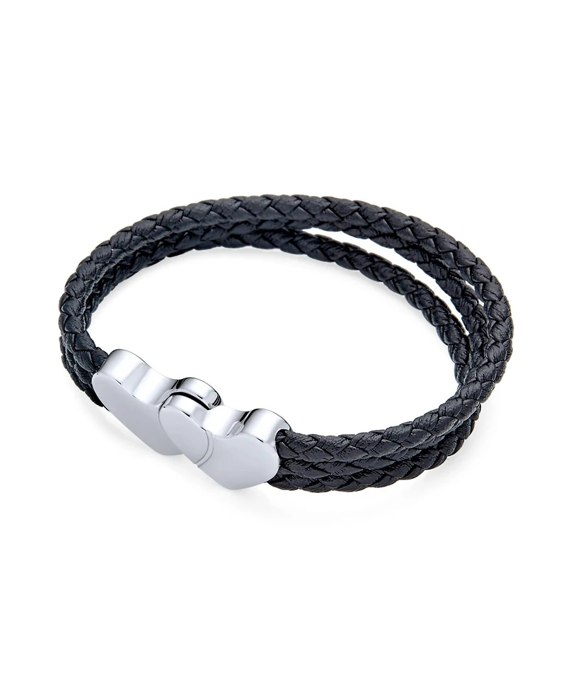 Bling Jewelry Black Triple Strand Wrap Bracelet with Heart Clasp - Stainless Steel