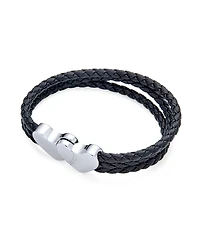 Bling Jewelry Black Triple Strand Wrap Bracelet with Heart Clasp - Stainless Steel