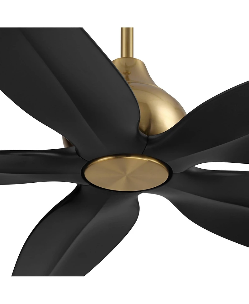 Casa Vieja 60" Lotus Bay Indoor Outdoor Ceiling Fan 5 Blade Led Light Remote Control Brass Finish Black Blades Bedroom Damp Rated