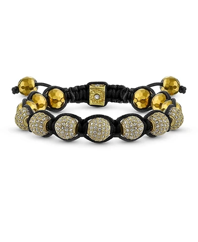 Bling Jewelry Black White Gold Tone Chain Link Bracelet with Crystal Ball Beads Cord