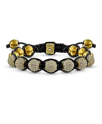 Bling Jewelry Black White Gold Tone Chain Link Bracelet with Crystal Ball Beads Cord