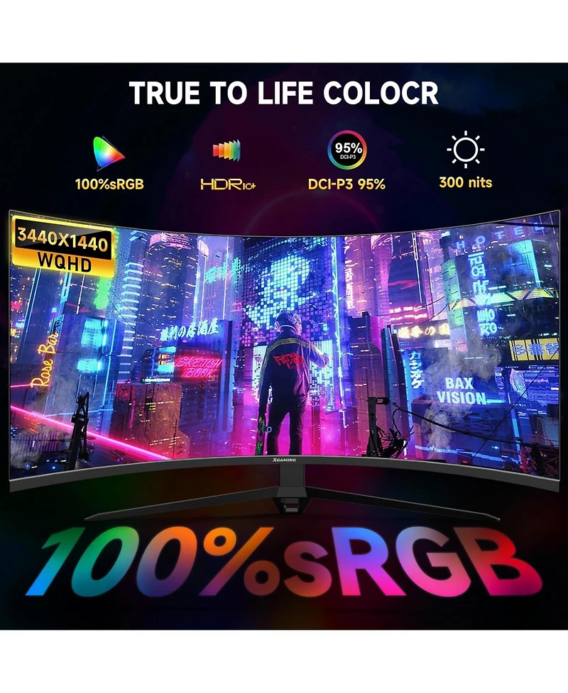 XGaming 34 Inch Curved Monitor Wqhd, 1500R Ultra Wide Qhd 3440 x 1440p Gaming Monitor, Up to 165Hz, 100% sRGB, 1ms, FreeSync, Dual Hdmi/Dp Computer Mo