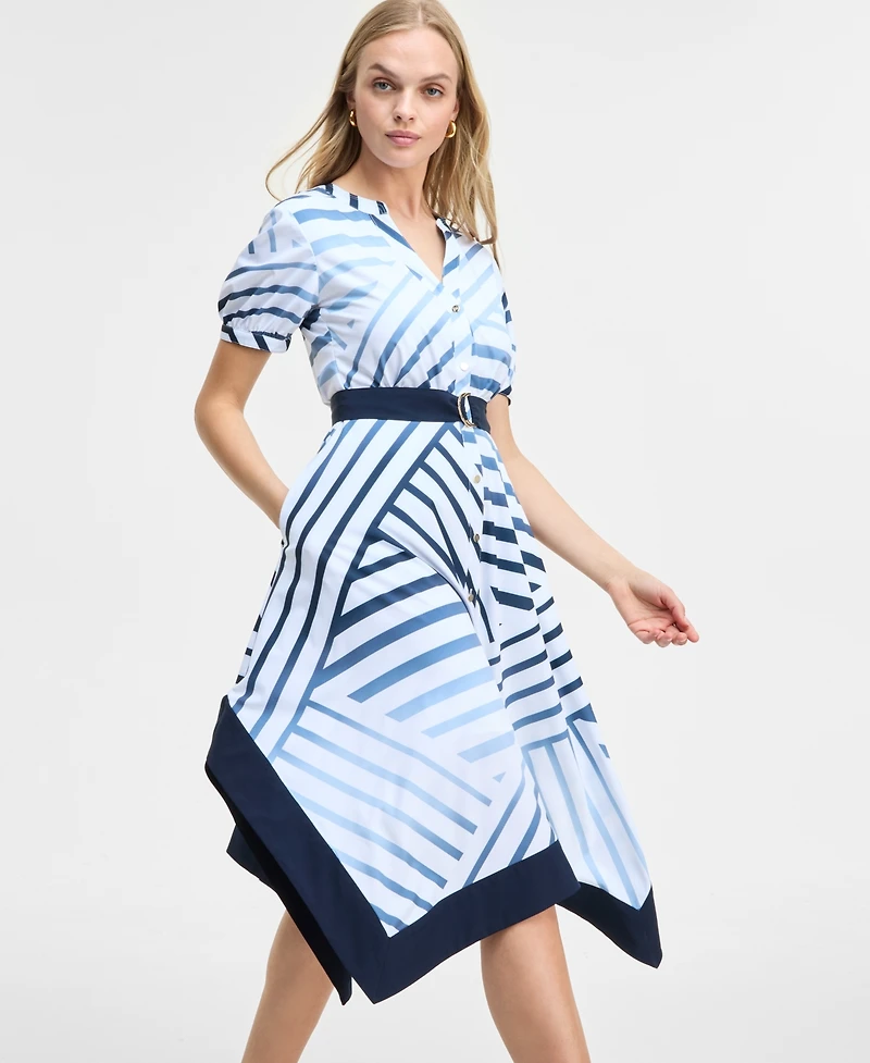 Women's Printed Handkerchief-Hem Shirtdress