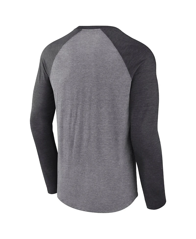 Fanatics Men's Heather Gray Ohio State Buckeyes College Football Playoff 2024 National Champions Vintage Raglan Tri-Blend Long Sleeve T-Shirt