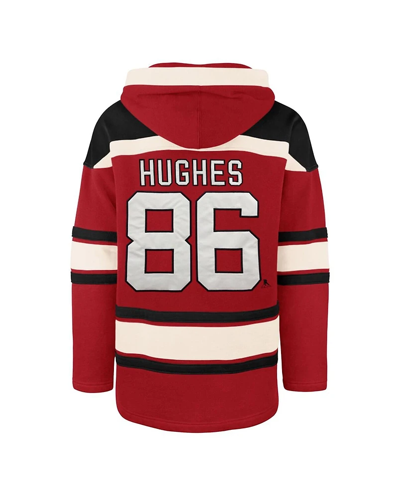 '47 Brand Men's Jack Hughes Red New Jersey Devils Big Tall Lace-up Pullover Hoodie