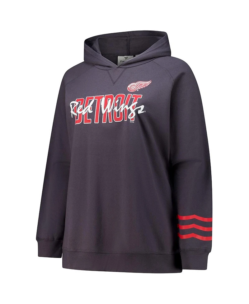 Fanatics Women's Charcoal Detroit Red Wings Plus Lightweight Fleece Raglan Pullover Hoodie