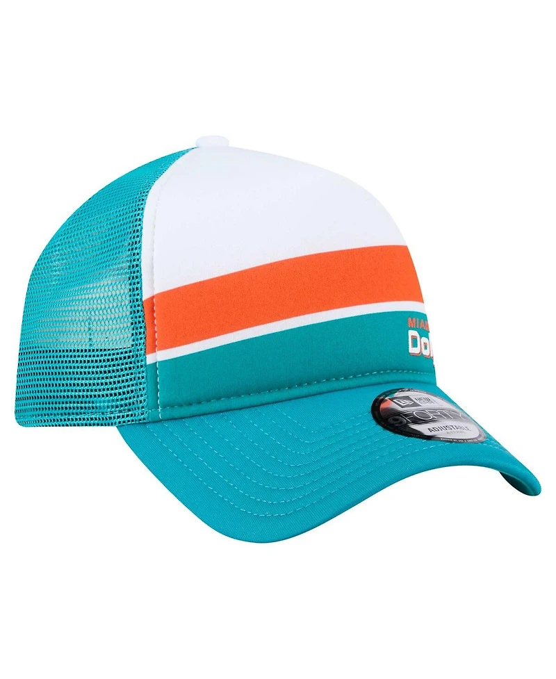 New Era Men's White/Aqua Miami Dolphins Color-Block 9FORTY A-Frame Trucker Adjustable Hat