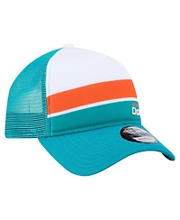 New Era Men's White/Aqua Miami Dolphins Color-Block 9FORTY A-Frame Trucker Adjustable Hat