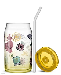 JoyJolt Disney Princess Icon Tumbler Glasses with Lids, Set of 4