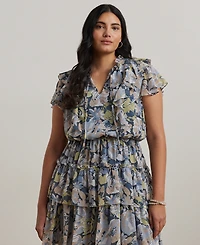 Lauren Ralph Lauren Plus Size Floral Ruffle-Trim Georgette Dress