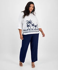 Charter Club Plus Corded Embroidered Linen Top, Exclusively at Macy's