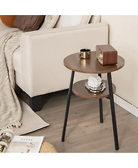 Set of 2 2-Tier Round End Tables with Open Shelf and Triangular Frame