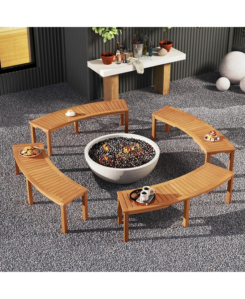 1 Pcs Outdoor Curved Bench with Slatted Seat Solid Acacia Wood for Yard